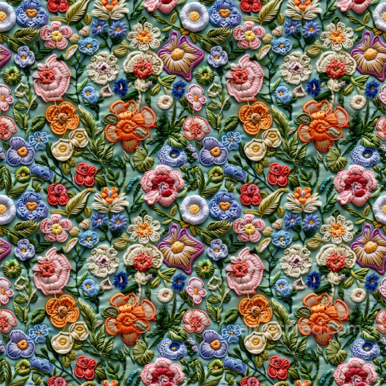 Colorful Embroidered Floral Fabric Detail Seamless Texture Embroidered floral texture preview