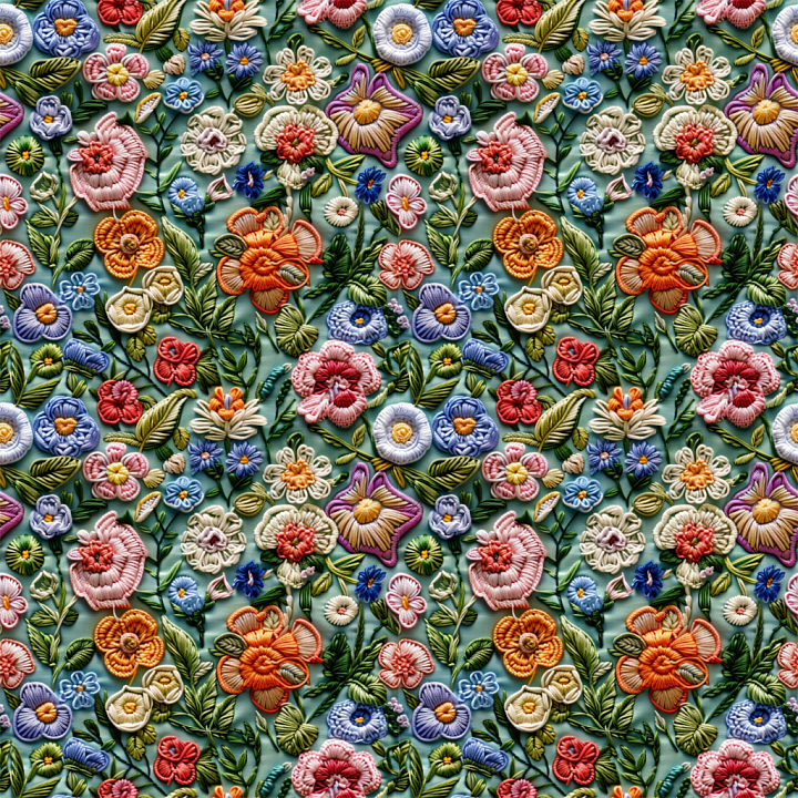Colorful Embroidered Floral Fabric Detail seamless PBR texture preview