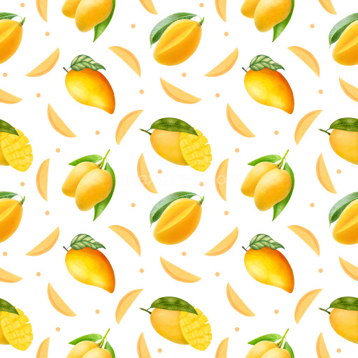 Pattern Bundle - Seamless 3D Pattern PBR Texture Featuring Realistic Mango Motifs on White Background texture preview