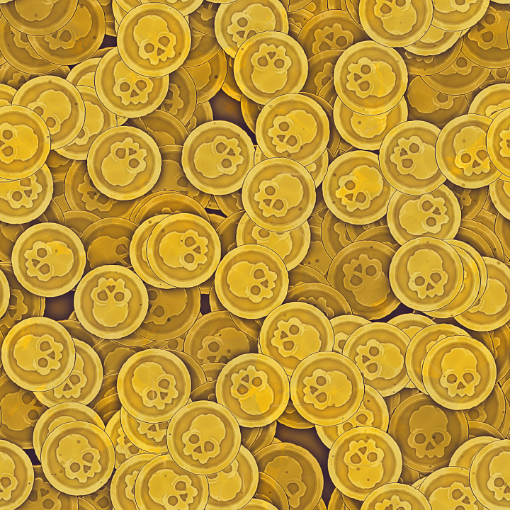 Stylized Cartoon Coins Handpainted Metal Pirates Sculpted seamless PBR texture preview