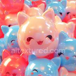 seamless Seamless 3D Inflated Glossy Vinyl Texture Featuring Cute Cat Faces in Pastel Blue and Pink texture 8k free download PBR