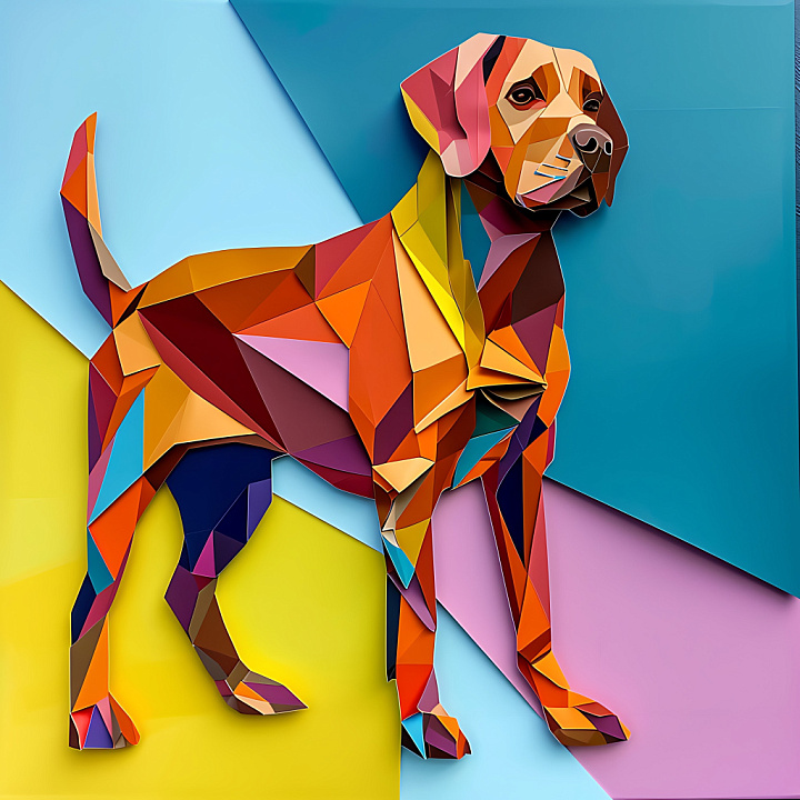 Animal of Origami-Style Chesapeake Bay Retriever in Bright Multicolor seamless PBR texture preview