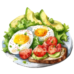 seamless Watercolor Avocado, Egg Salad, and Toast Breakfast Illustration texture 8k free download PBR