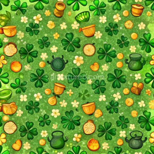 Seamless 3D PBR Texture Featuring St Patrick's Day Elements and Shamrocks