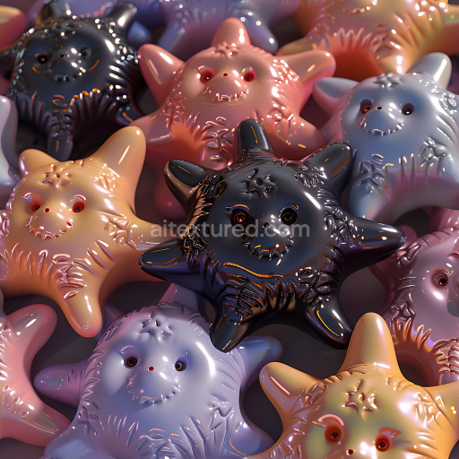 Seamless 3D Inflated Star-Shaped Glossy Plastic PBR Texture in Pastel Colors