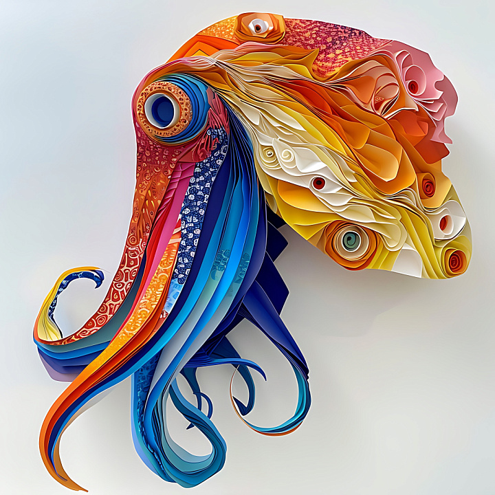 Animal of Vibrant Cuttlefish Origami-Inspired Pattern seamless PBR texture preview
