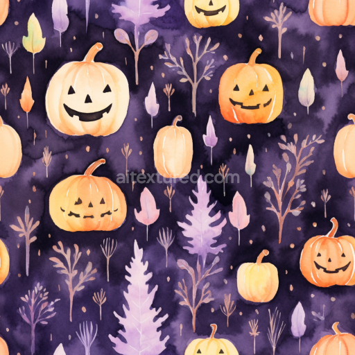 Seamless 3D PBR Watercolor Pumpkin and Leaf Halloween Texture
