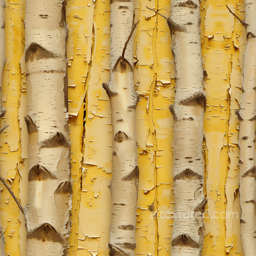Birch Tree Bark PBR Texture Featuring Yellow Peeling and Natural Knots seamless Wood PBR texture