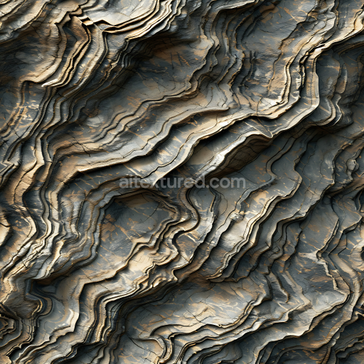 Seamless 3D Layered Rock Cliff Wall PBR Texture with Eroded Stratification