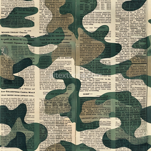 Seamless 3D Vintage Woodland Camouflage PBR Texture with Newspaper Print