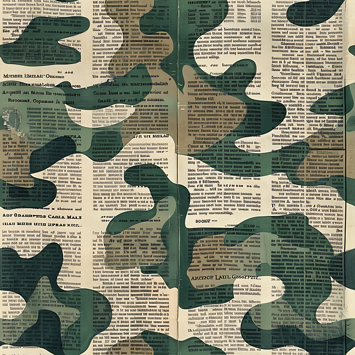 Vintage Woodland Camouflage with Newspaper Print seamless PBR texture preview