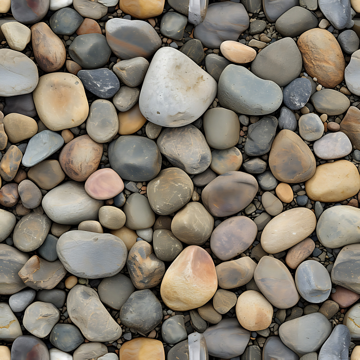 Stone of Smooth Multicolored River Pebbles seamless PBR texture preview