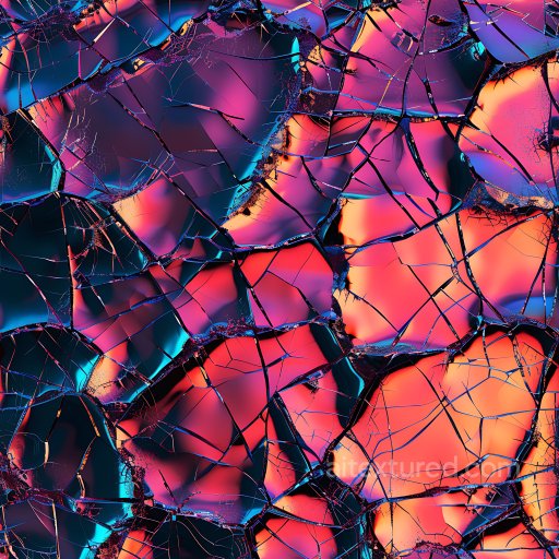 shattered glass PBR texture with vibrant multicolor cracks and jagged breaks seamless Cracked & Holes PBR texture