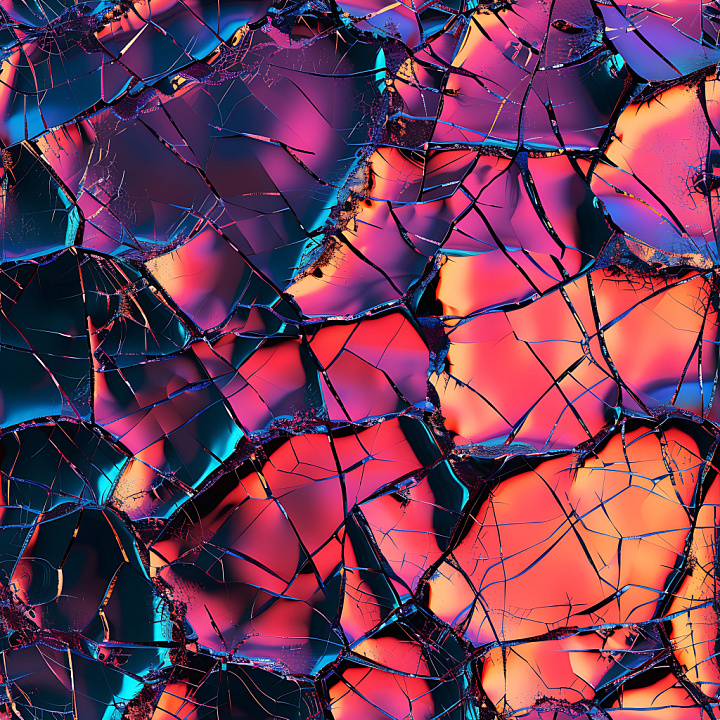 Shattered Glass With Vibrant Multicolor Cracks And Jagged Breaks seamless PBR texture preview