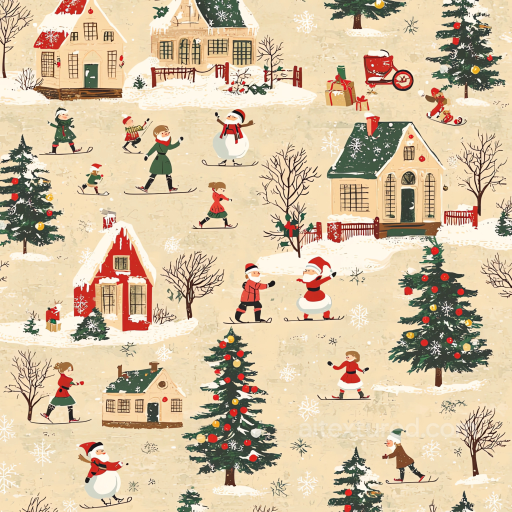 All Christmas Digital paper Texture of Hand-Drawn Christmas Winter Village Scene seamless All Christmas Digital paper PBR texture