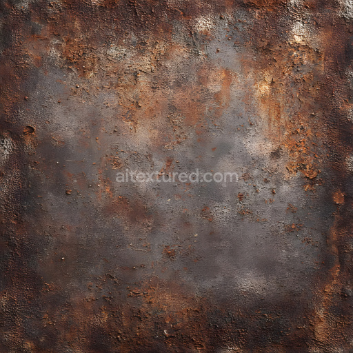 Seamless 3D Rusty Metal PBR Texture with Cracked and Pitted Surface in Brown and Grey
