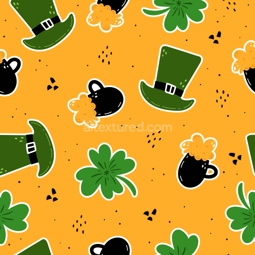 Seamless 3D PBR Texture Featuring St. Patrick's Day Green Hats and Shamrocks