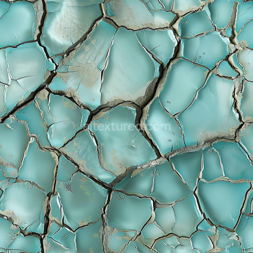 Seamless 3D Cracked & Hole PBR Texture Featuring Turquoise Painted Surface with Deep Fractures
