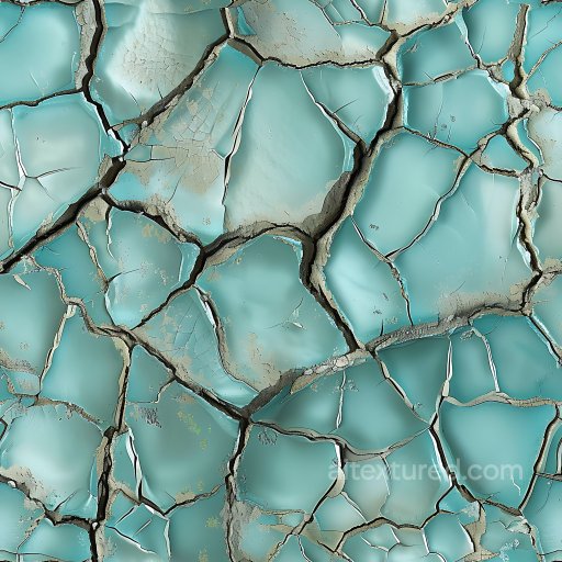 Cracked & Hole PBR Texture Featuring Turquoise Painted Surface with Deep Fractures seamless Cracked & Holes PBR texture