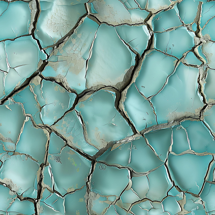 Cracked & Hole Featuring Turquoise Painted Surface with Deep Fractures seamless PBR texture preview
