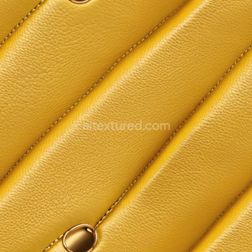 Seamless 3D Quilted Yellow Pebbled Leather PBR Texture with Detailed Stitching and Gold Accent