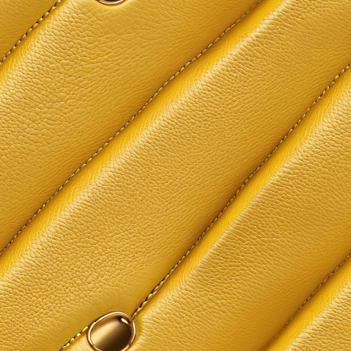 Quilted Yellow Pebbled Leather with Detailed Stitching and Gold Accent seamless PBR texture preview