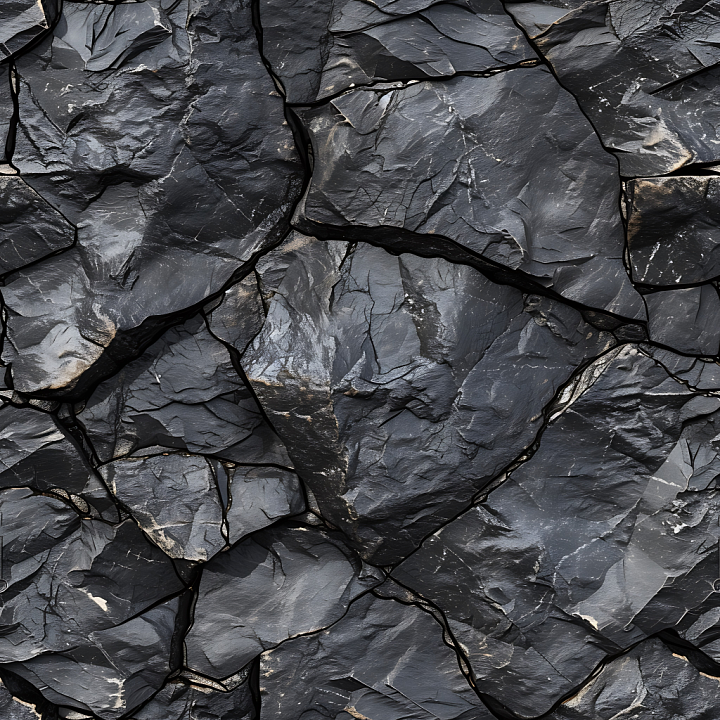 Dark Slate Rock with Cracked Surface and Layered Stone Detail seamless PBR texture preview