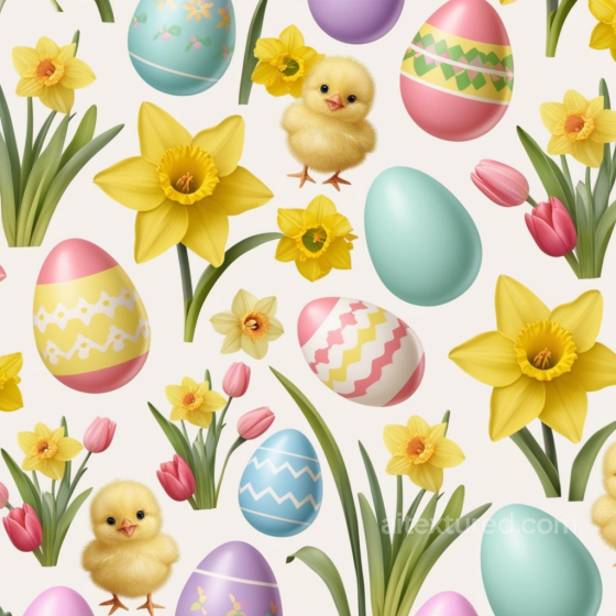Easter Digital Paper Texture With Decorated Eggs, Chicks & Spring Flowers All Easter Digital paper texture preview