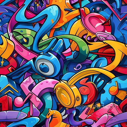 Seamless 3D PBR Texture of Colorful Abstract Cartoon-Style Graffiti Art texture preview