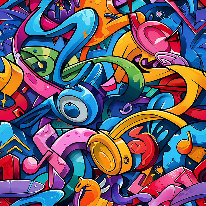 Colorful Abstract Cartoon-Style Graffiti Art seamless PBR texture preview