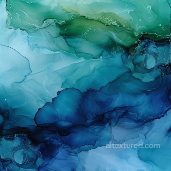 Alcohol Ink PBR Texture Featuring Blue and Green Fluid Waves with Delicate Marbling Alcohol ink texture preview
