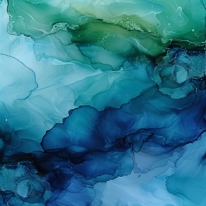 Alcohol Ink Featuring Blue and Green Fluid Waves with Delicate Marbling seamless PBR texture preview