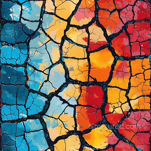 Cracked Paint Texture with Vibrant Blue, Yellow, Red Pattern seamless Cracked & Holes PBR texture