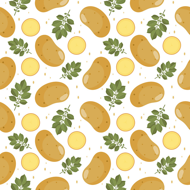 Pattern Featuring Potato Tubers and Leaves with Organic Layout seamless PBR texture preview