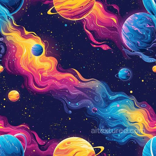 Space PBR Texture Featuring Vibrant Nebula Clouds and Colorful Planets seamless Star, space, planets PBR texture