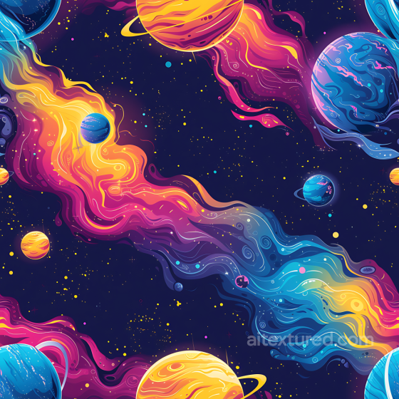 Space PBR Texture Featuring Vibrant Nebula Clouds and Colorful Planets Star, space, planets texture preview