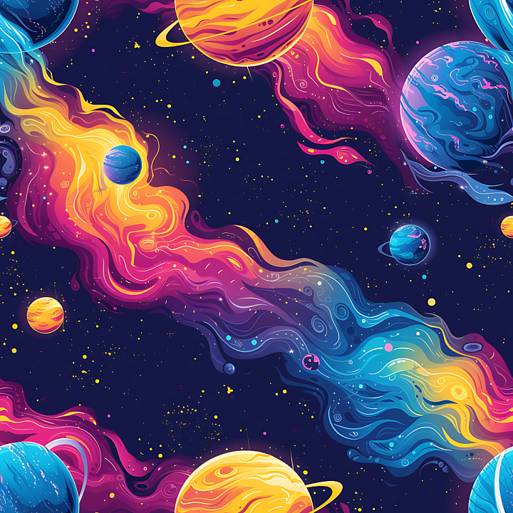 Space Featuring Vibrant Nebula Clouds and Colorful Planets seamless PBR texture preview