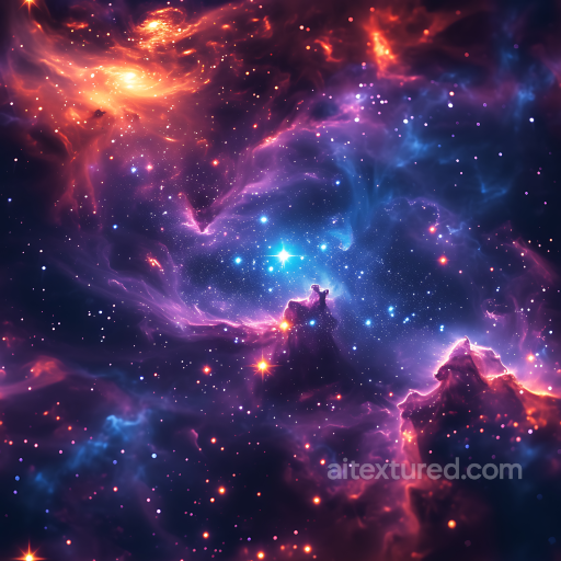 Space PBR Texture Featuring Vibrant Nebula Clouds and Sparkling Starfield seamless Star, space, planets PBR texture