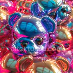 seamless Seamless 3D Inflated PBR Texture Featuring Shiny Metallic Teddy Bear Shapes in Iridescent Colors texture 8k free download PBR