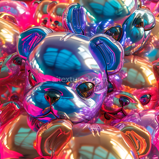 Seamless 3D PBR Inflated Metallic Bear Figures Texture in Vibrant Colors