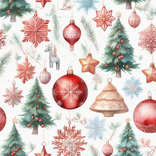 Watercolor Christmas Ornaments and Trees Seamless Texture seamless Watercolor Christmas PBR texture