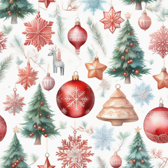 Watercolor Christmas Ornaments and Trees Seamless Texture Watercolor Christmas texture preview