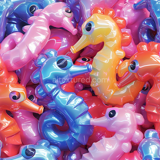 Seamless 3D Inflated Vinyl Seahorse Toy PBR Texture – Glossy Multicolor