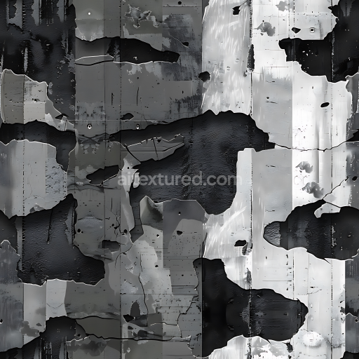 Seamless 3D Urban Digital Camouflage PBR Texture in Monochrome Tones with Scratched Metal Surface