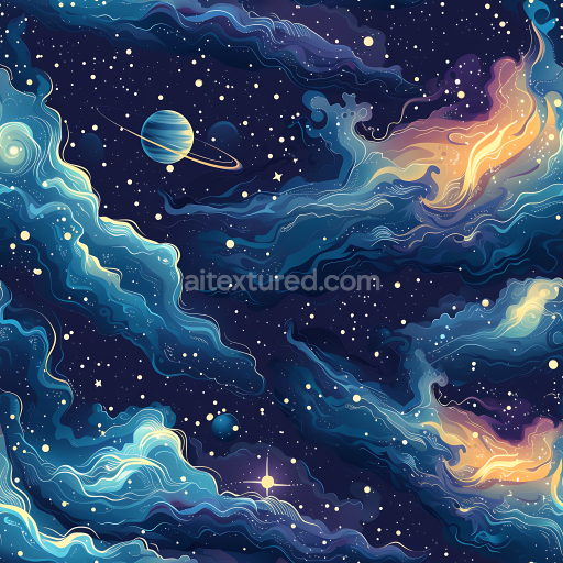 Preview — Seamless 3D Space PBR Texture Featuring Stylized Nebula and Starfield with Cosmic Clouds