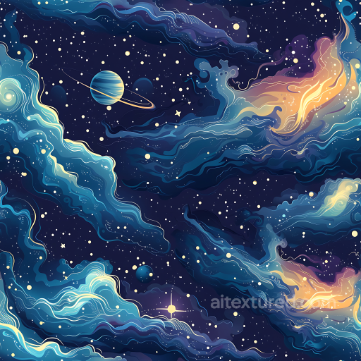 Space PBR Texture Featuring Stylized Nebula and Starfield with Cosmic Clouds seamless Star, space, planets PBR texture