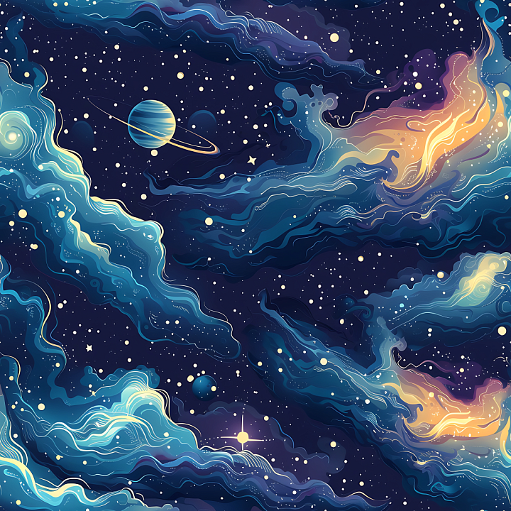 Space Featuring Stylized Nebula and Starfield with Cosmic Clouds seamless PBR texture preview