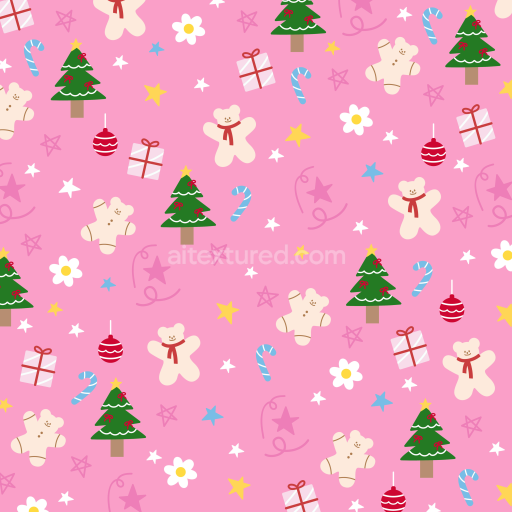 Seamless 3D PBR Christmas Digital Paper Texture with Festive Icons on Pink