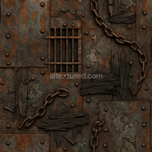 Seamless 3d texture pbr 8k haunted metal with rust stains and iron grate surface