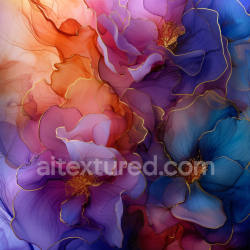 seamless Seamless 3D Alcohol Ink PBR Texture with Vibrant Floral Swirls and Gold Highlights texture 8k free download PBR